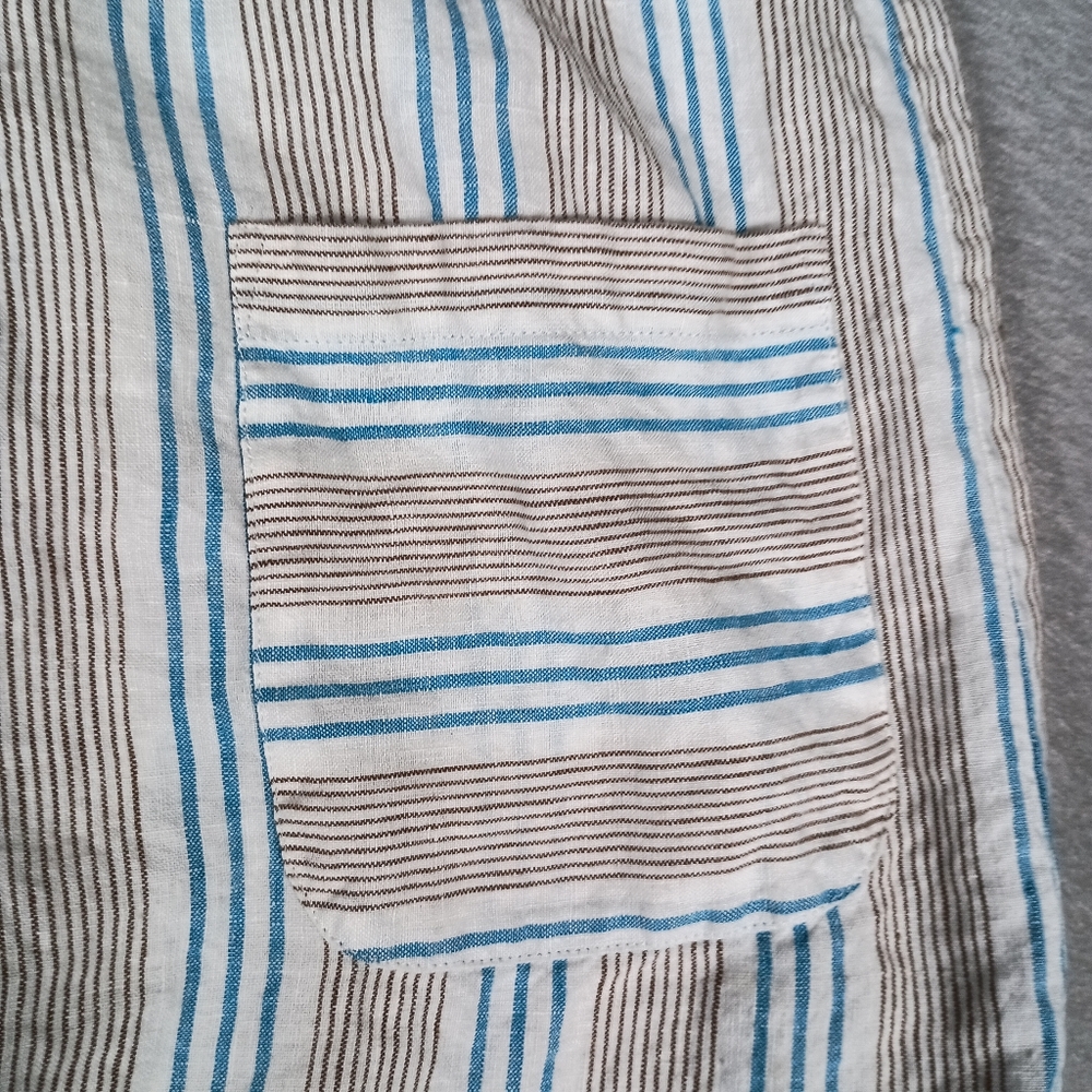 J. Jill Love Linen Dress Blue & Brown Stripes Patch Pockets Size M 100% Linen - Picture 5 of 7